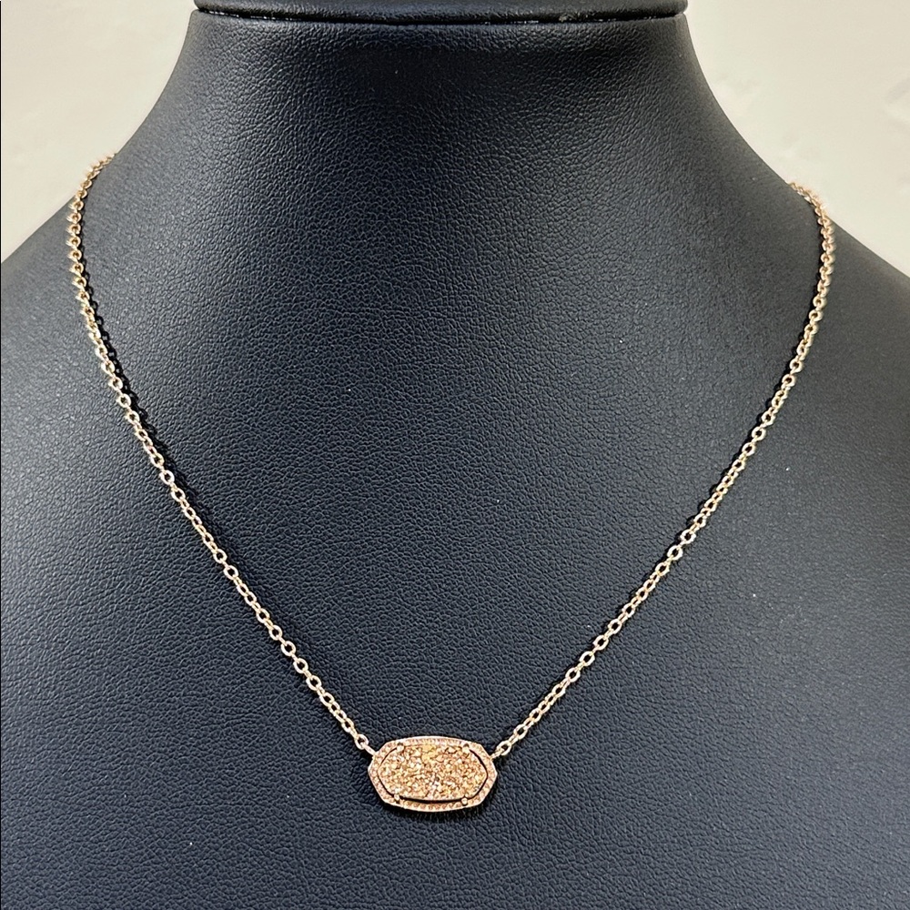 Kendra Scott Elisa Rose Gold Druzy Pendant Necklace